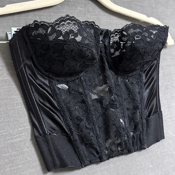 Vintage‎ y2k Victorias Secret Bustier 34A Black Lace Corset Top Sheer Lace Sexy